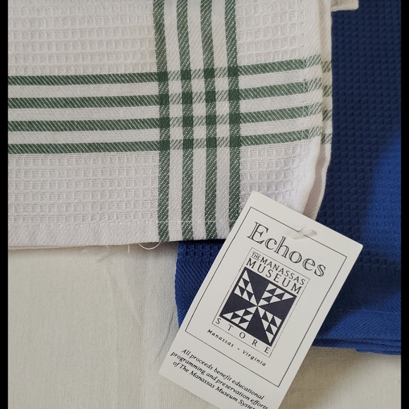 Multiple dish towels blue and white with floral design and red with stripes - Picture 3 of 10